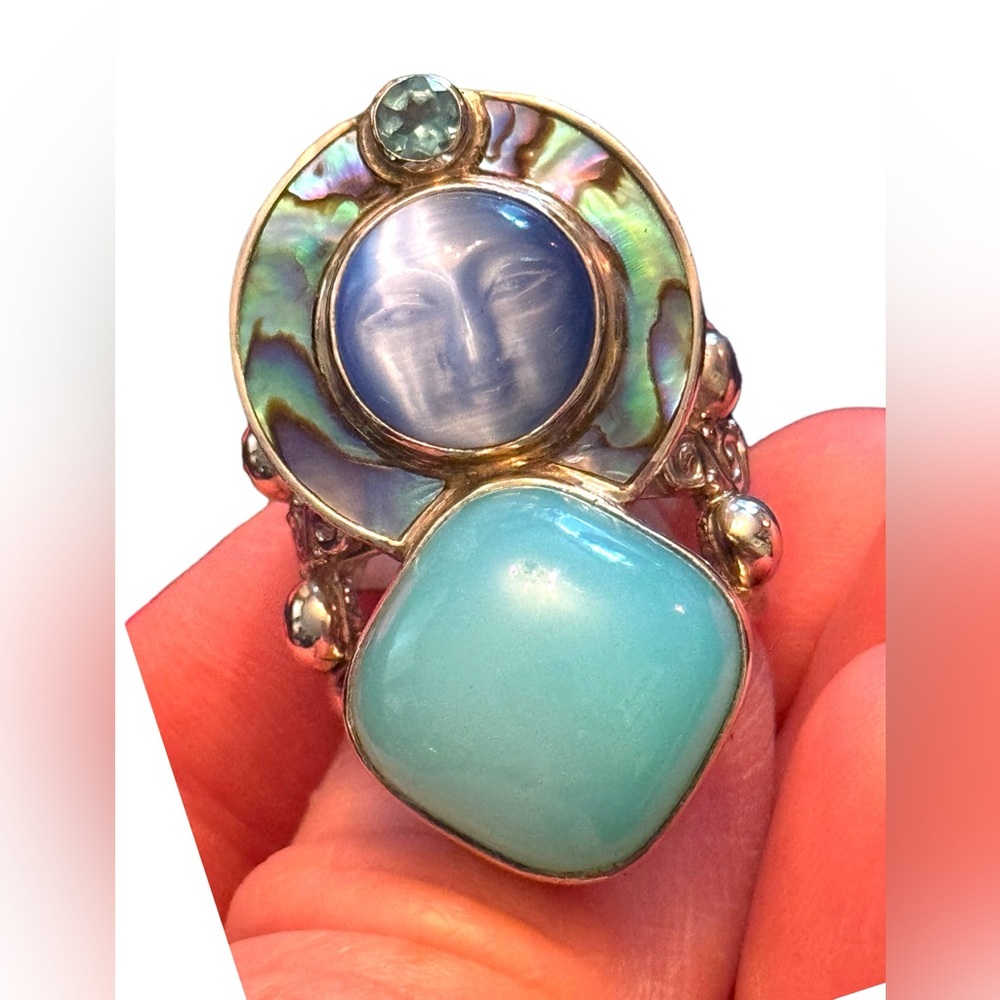 RARE Sajen Sterling silver ring moonface moon goddess Recon turquoise to…